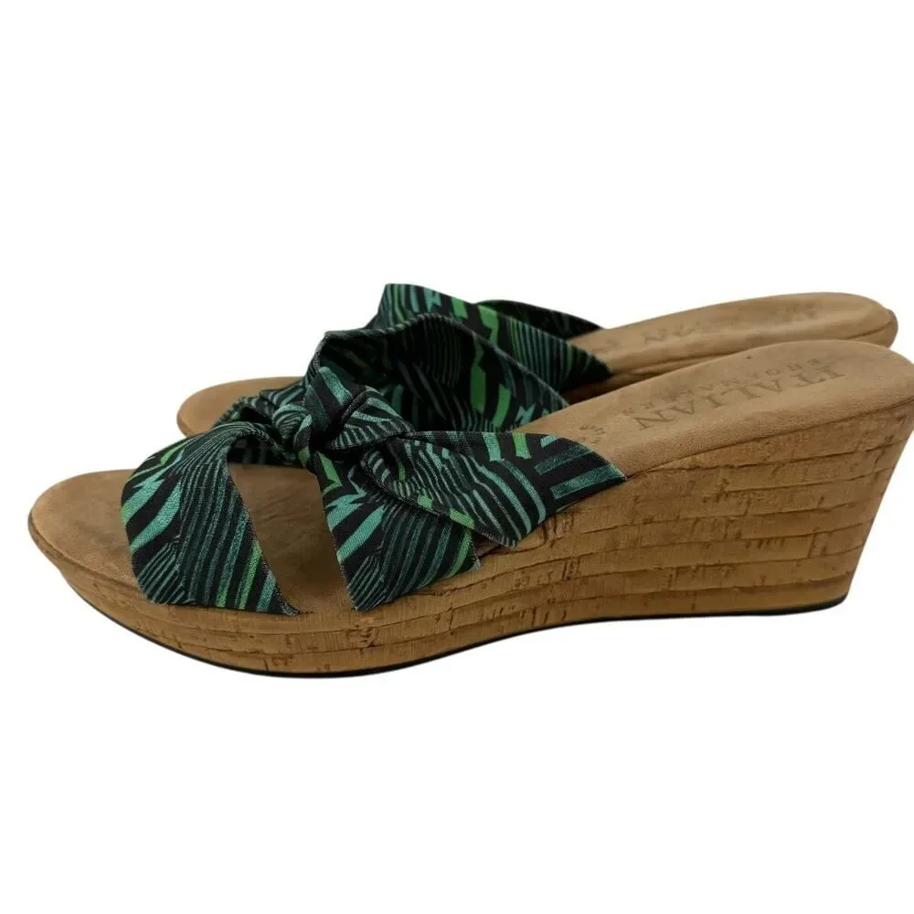 Italian Shoemakers Wedge Sandals Size 8.5 Green Tropical Lightweight Beach Open